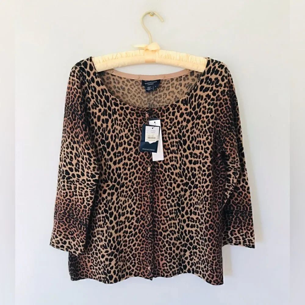 Magashoni | nwt | Cheetah print cashmere cardigan sweater